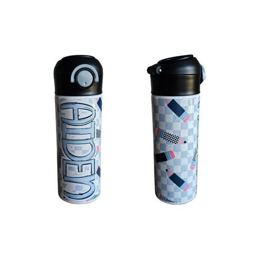 Pencil Checks Personalized Water Bottle - 12 oz Flip Top Water Bottle with Straw