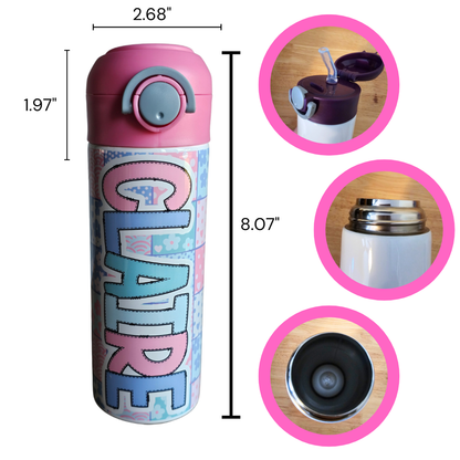 Pink & Purple Patchwork Personalized Water Bottle - 12 oz Flip Top Water Bottle with Straw (Copy)