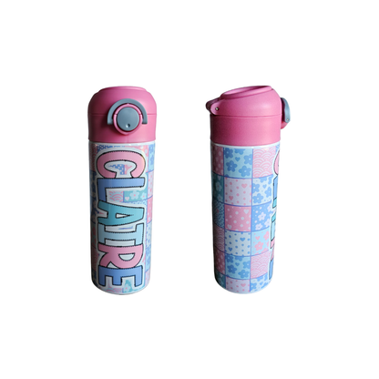 Pink & Purple Patchwork Personalized Water Bottle - 12 oz Flip Top Water Bottle with Straw (Copy)