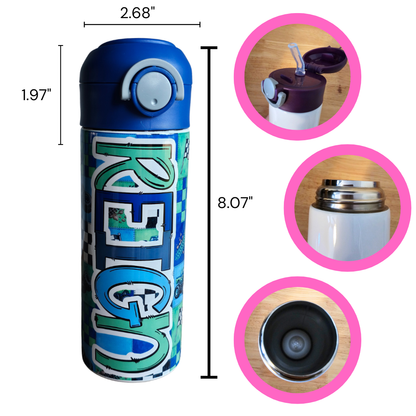 Monster Truck Patchwork Personalized Water Bottle - 12 oz Flip Top Water Bottle with Straw
