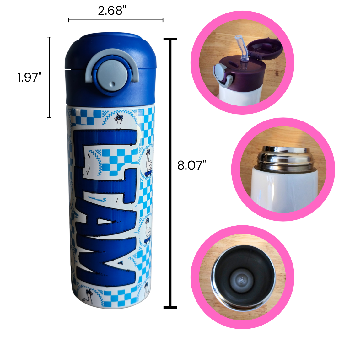 Skateboarding Geese Personalized Water Bottle - 12 oz Flip Top Water Bottle with Straw