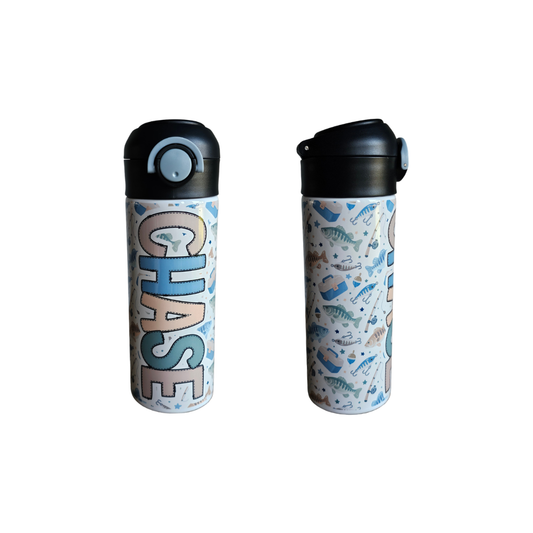 Fishing Personalized Water Bottle - 12 oz Flip Top Water Bottle with Straw