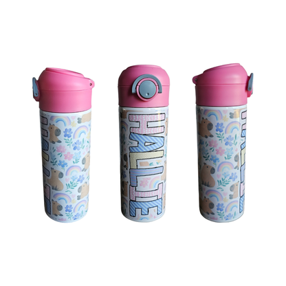 Capybara Personalized Water Bottle - 12 oz Flip Top Water Bottle with Straw