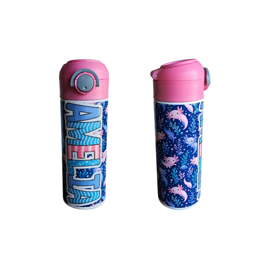Axolotl Personalized Water Bottle - 12 oz Flip Top Water Bottle with Straw