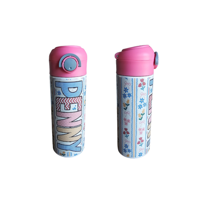 Flower Rows Personalized Water Bottle - 12 oz Flip Top Water Bottle with Straw