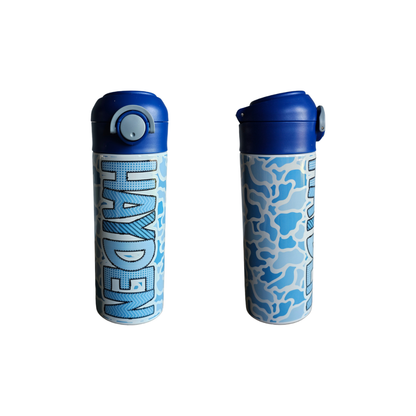 Blue Duck Camo Personalized Water Bottle - 12 oz Flip Top Water Bottle with Straw