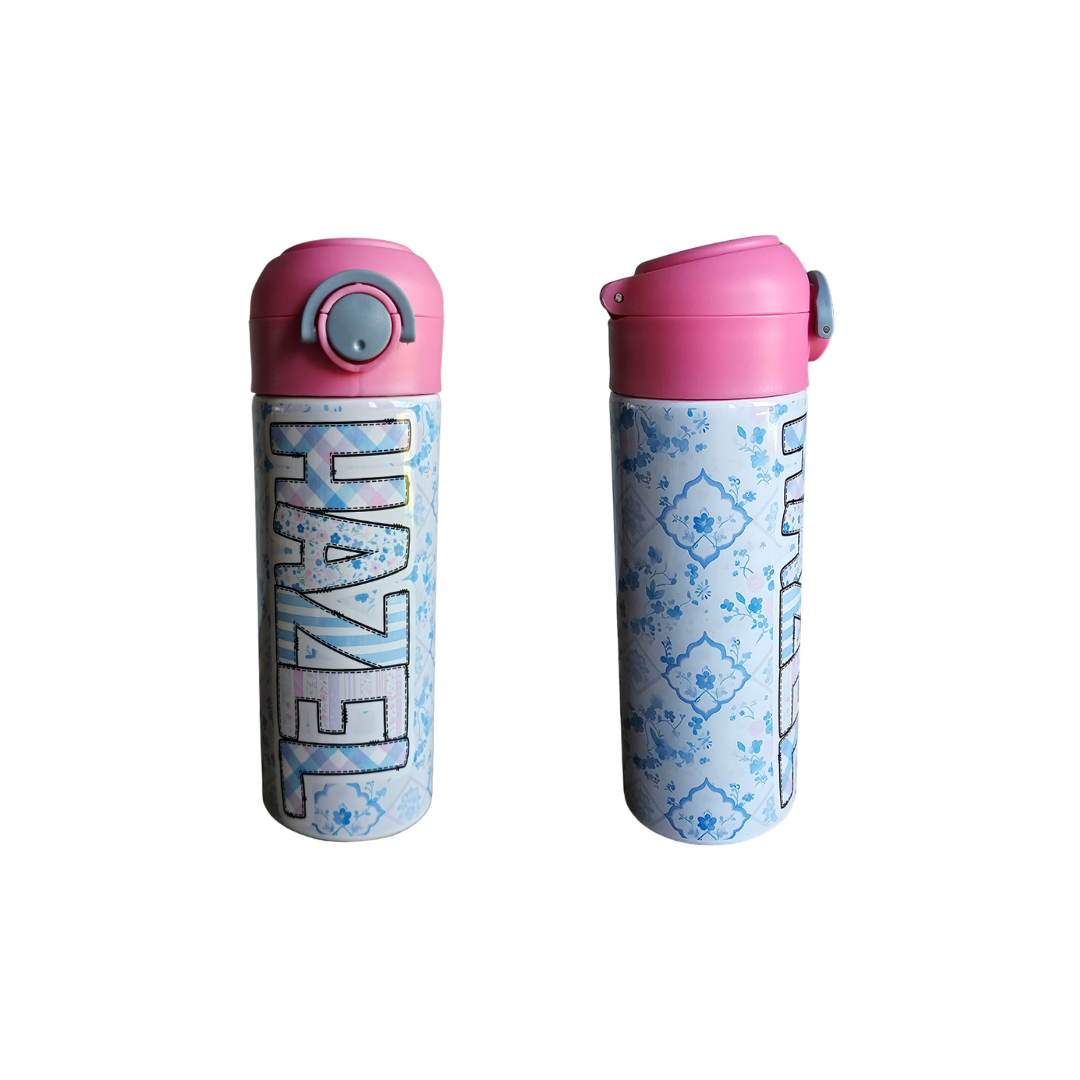 Grandmillenial Floral Personalized Water Bottle - 12 oz Flip Top Water Bottle with Straw