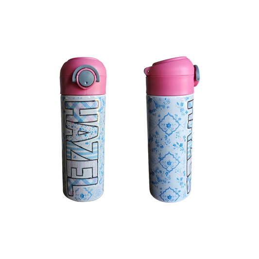 Grandmillenial Floral Personalized Water Bottle - 12 oz Flip Top Water Bottle with Straw