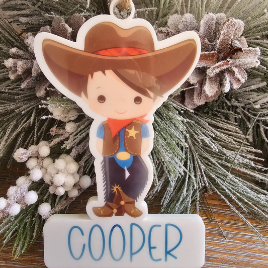 Cowboy Cut Out Ornament Personalized