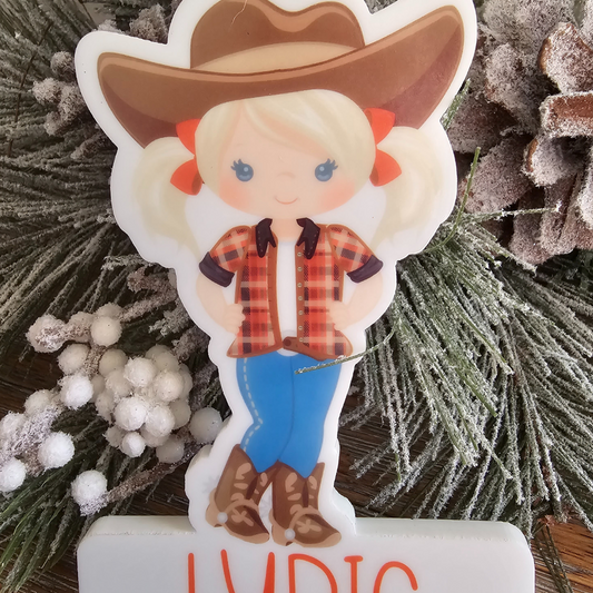 Cowgirl Cut Out Ornament Personalized