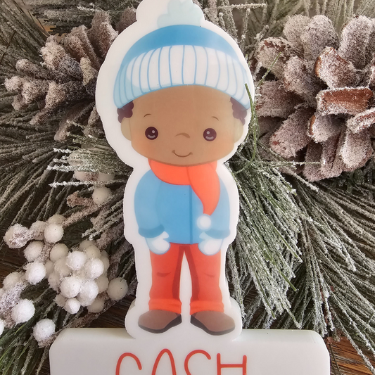 Winter Boy Cut Out Ornament Personalized