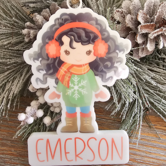 Winter Girl Cut Out Ornament Personalized