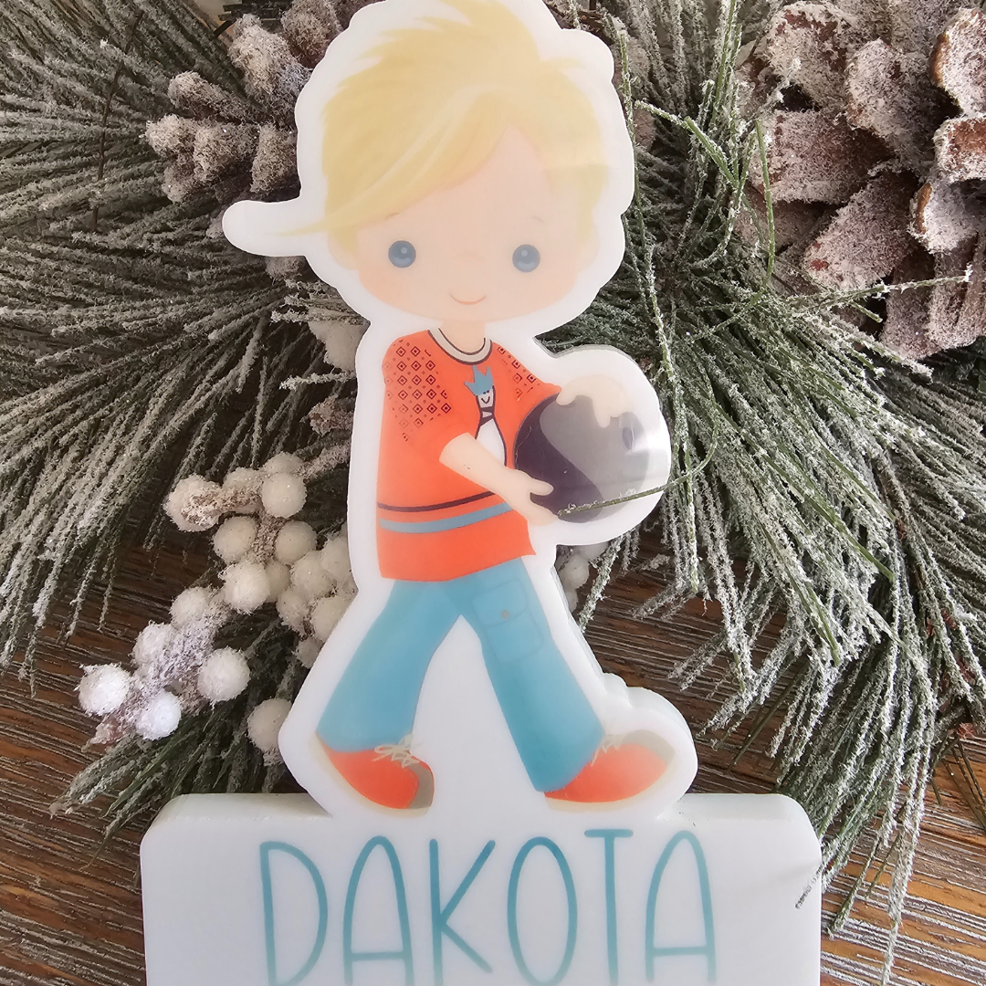 Bowling Boy Cut Out Ornament Personalized