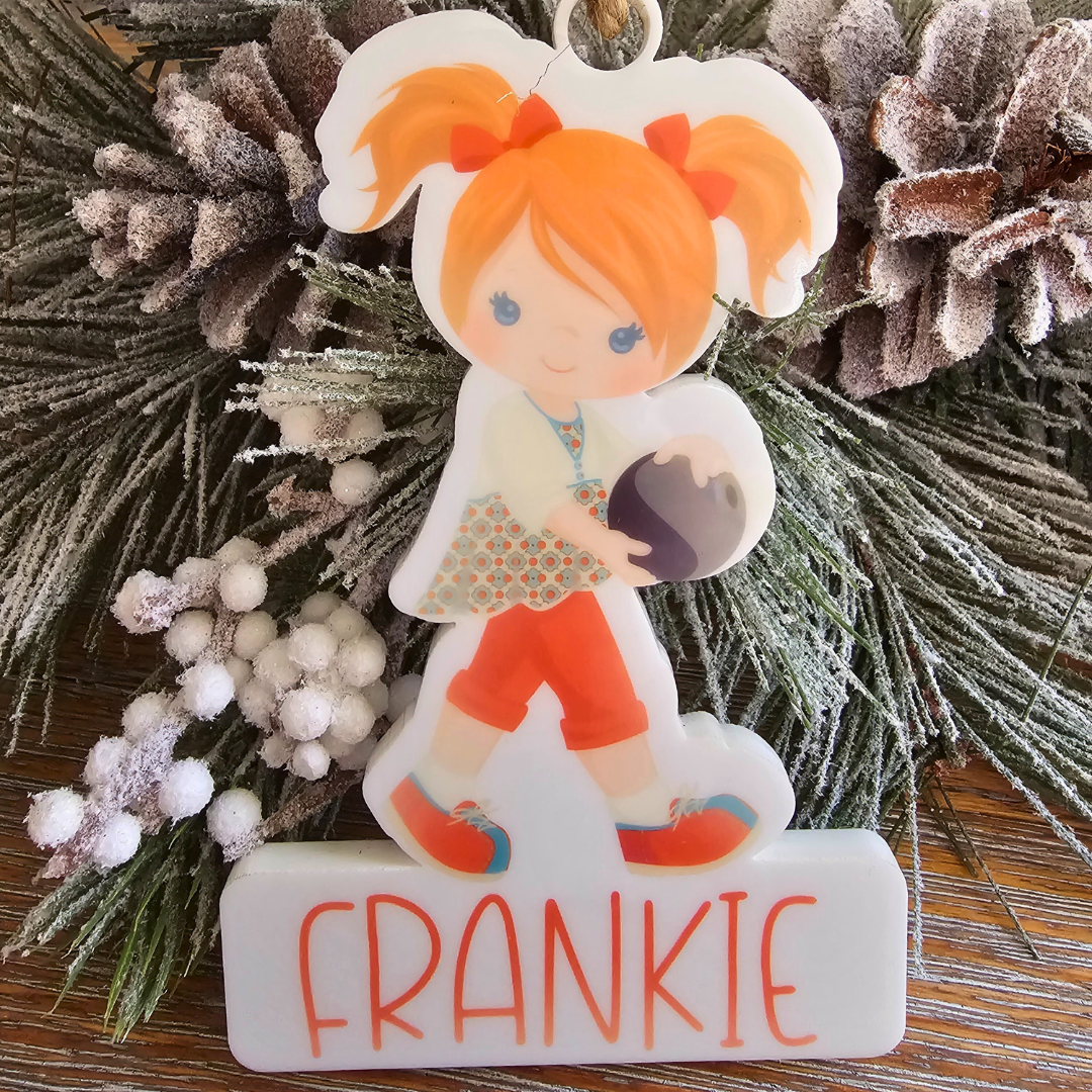 Bowling Girl Cut Out Ornament Personalized