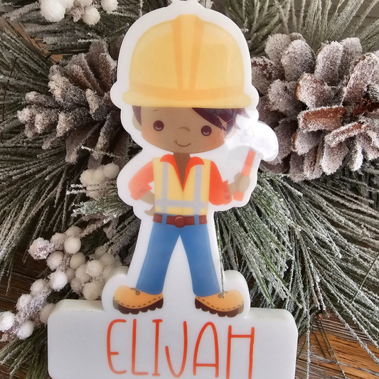 Construction Boy Cut Out Ornament Personalized