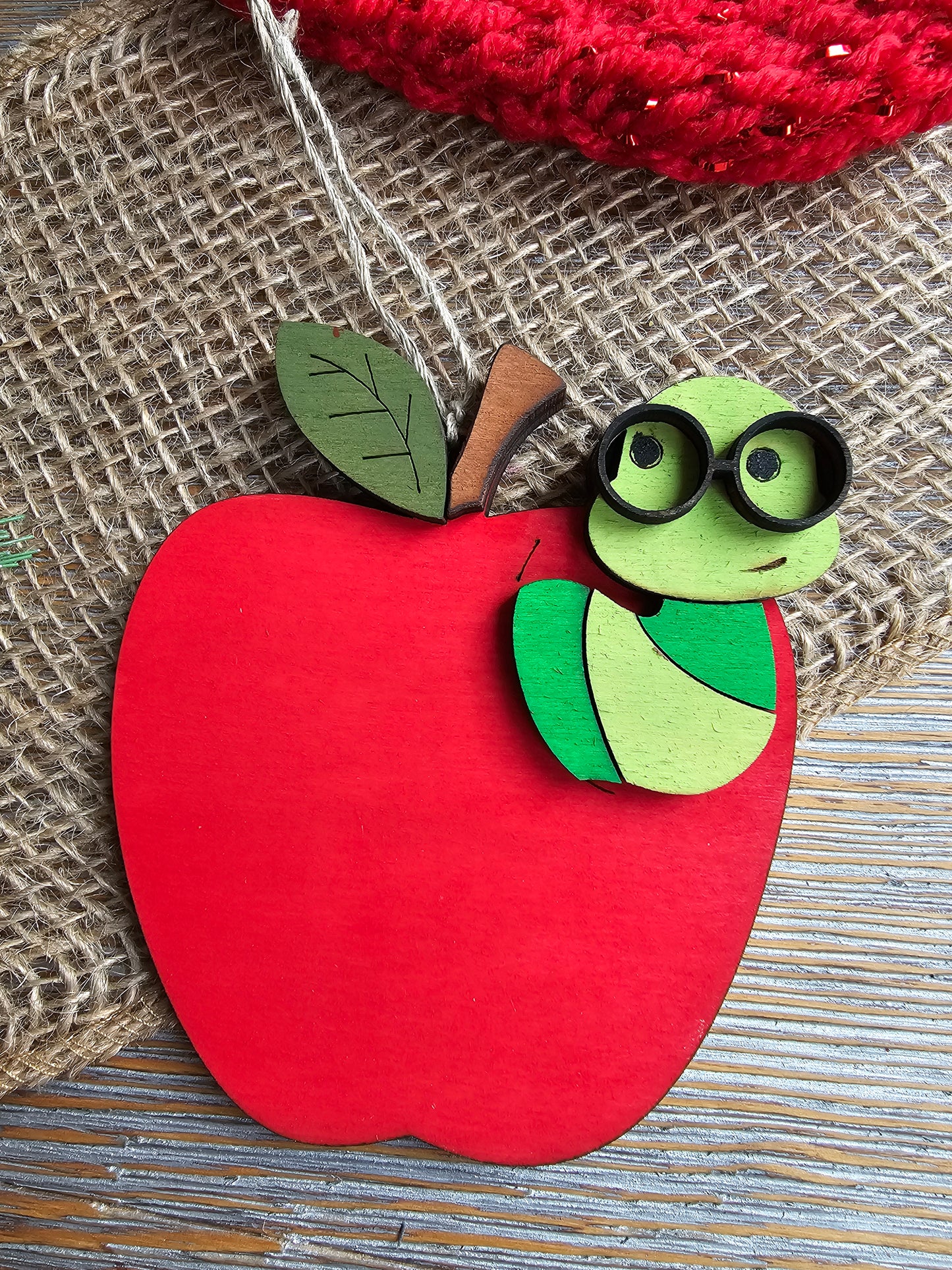 Bookworm Apple Ornament