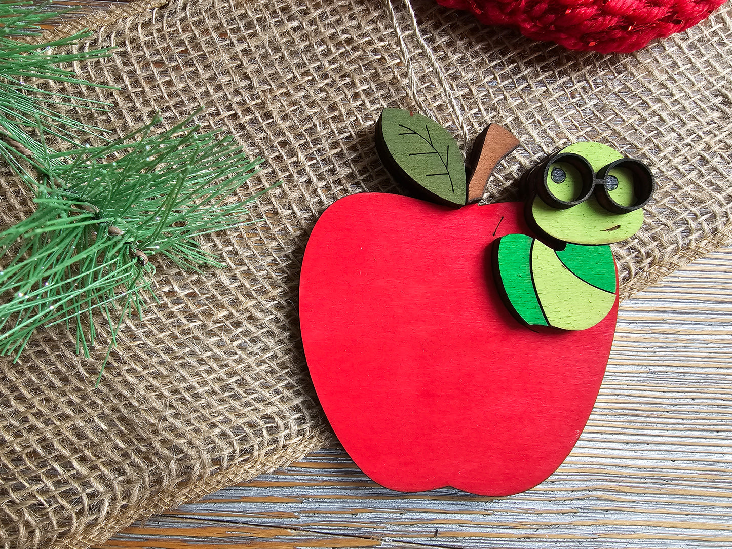 Bookworm Apple Ornament