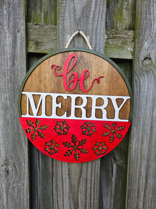 Be Merry with Snowflakes - Wooden Door Hanging Sign