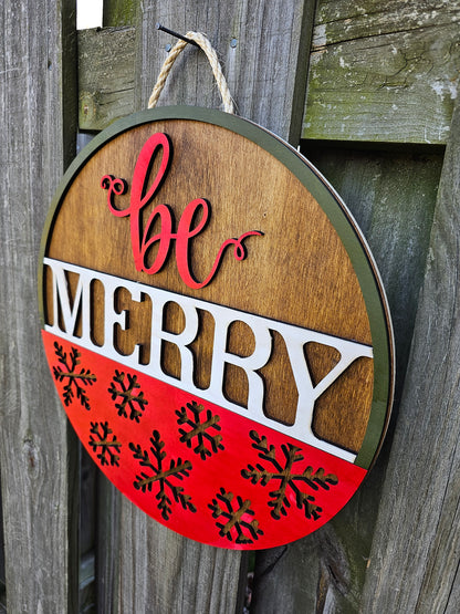 Be Merry with Snowflakes - Wooden Door Hanging Sign
