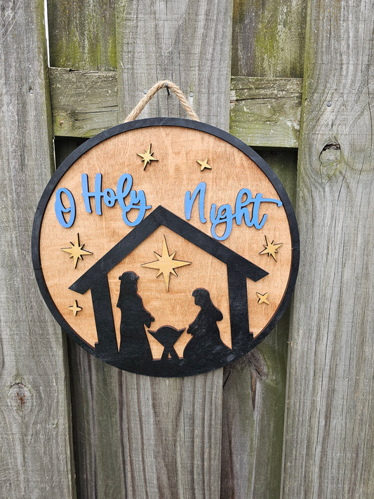 O Holy Night Wooden Door Hanging Sign