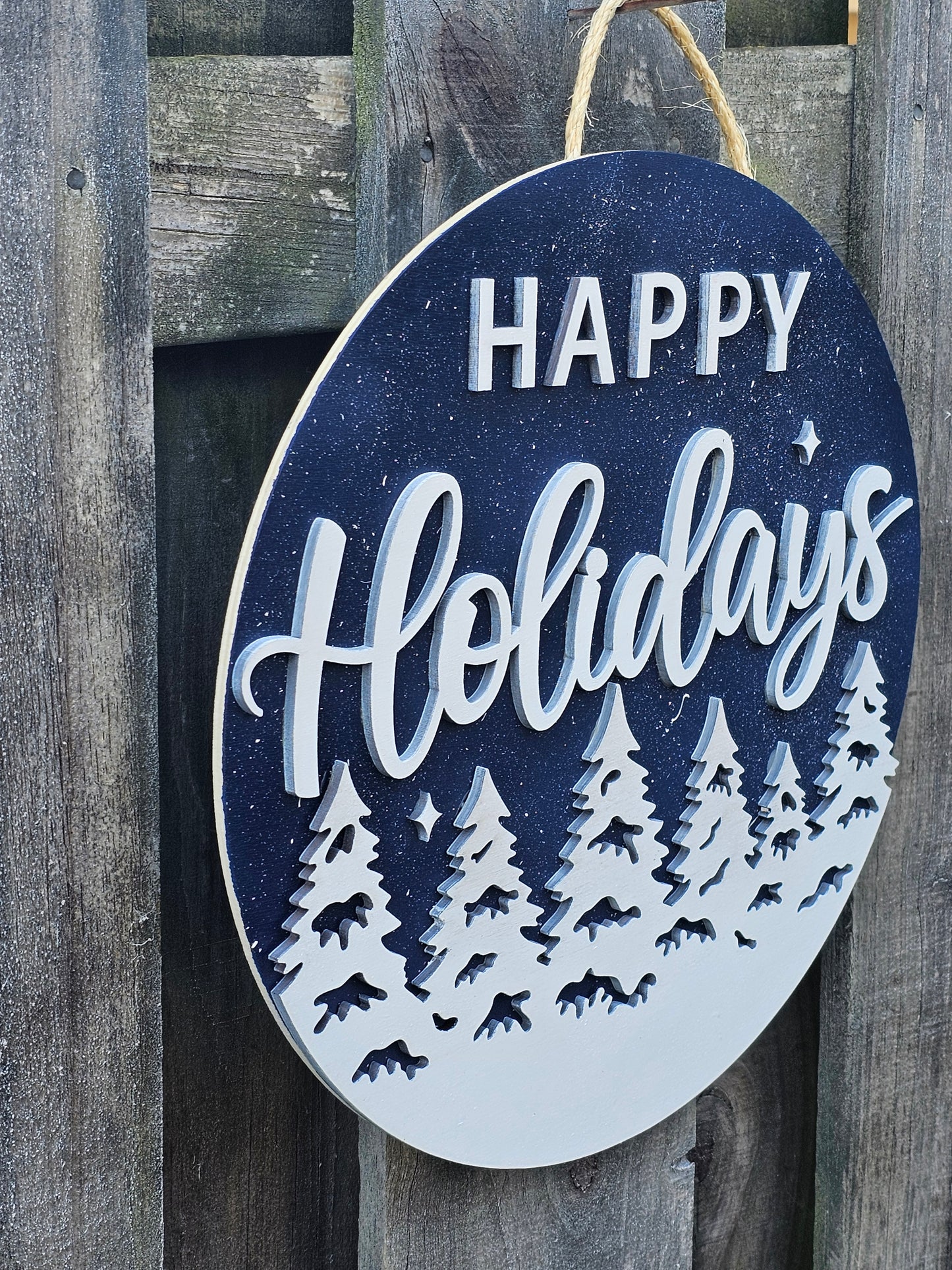 Happy Holidays Blue Wood Door Sign