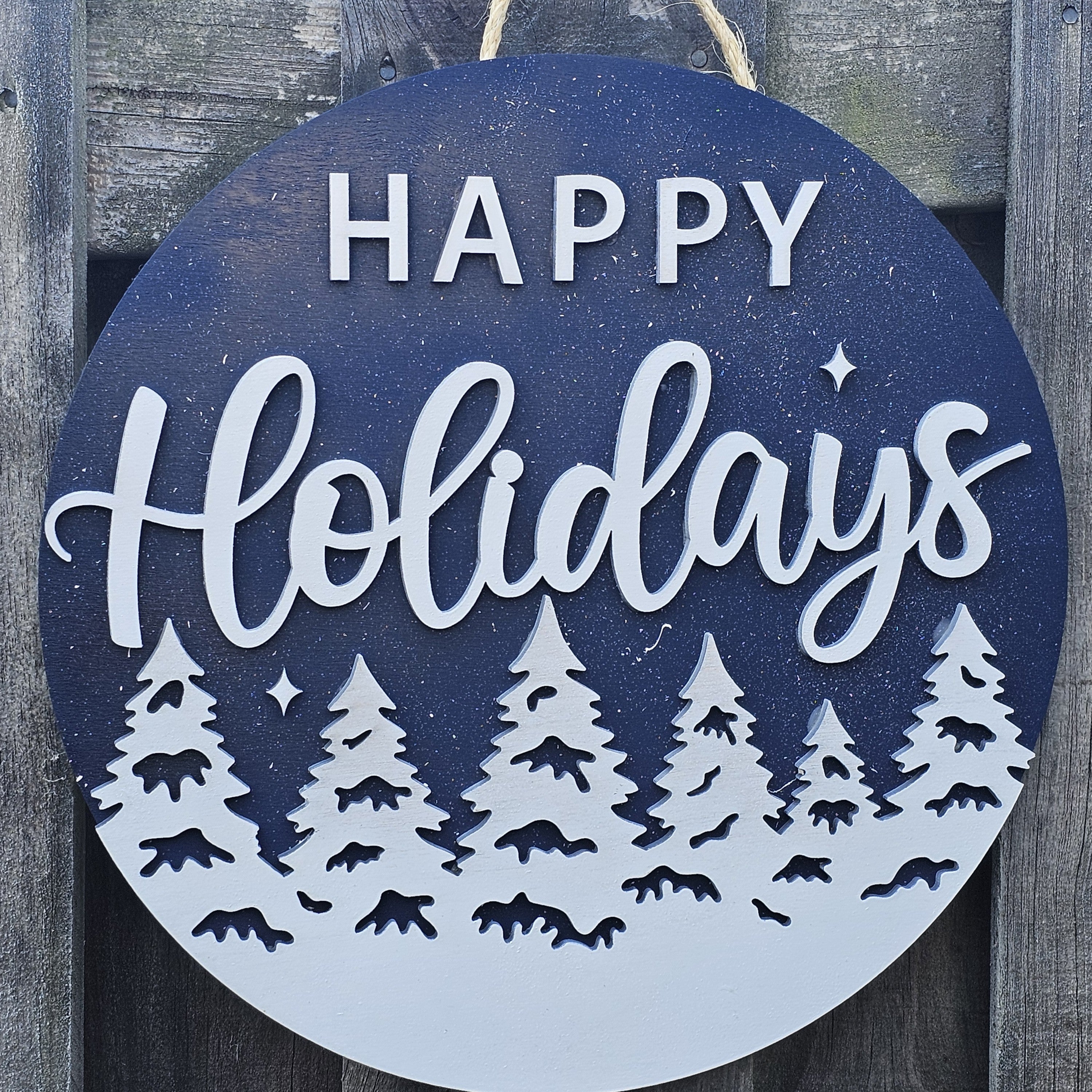 Happy Holidays Blue Wood Door Sign – LB Personalized Design