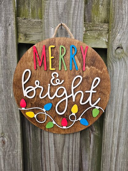 Merry & Bright Wooden Door Hanging Sign