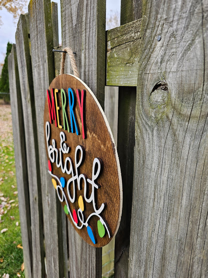 Merry & Bright Wooden Door Hanging Sign