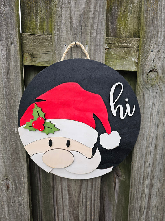 Santa Hi Wooden Door Hanging Sign