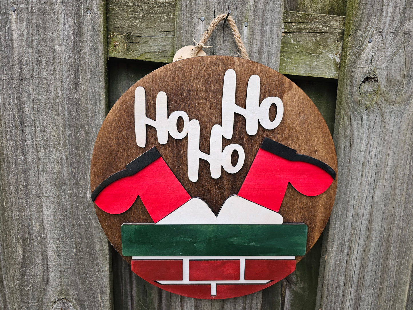 Ho, Ho, Ho Santa Chimney Wooden Door Hanging Sign