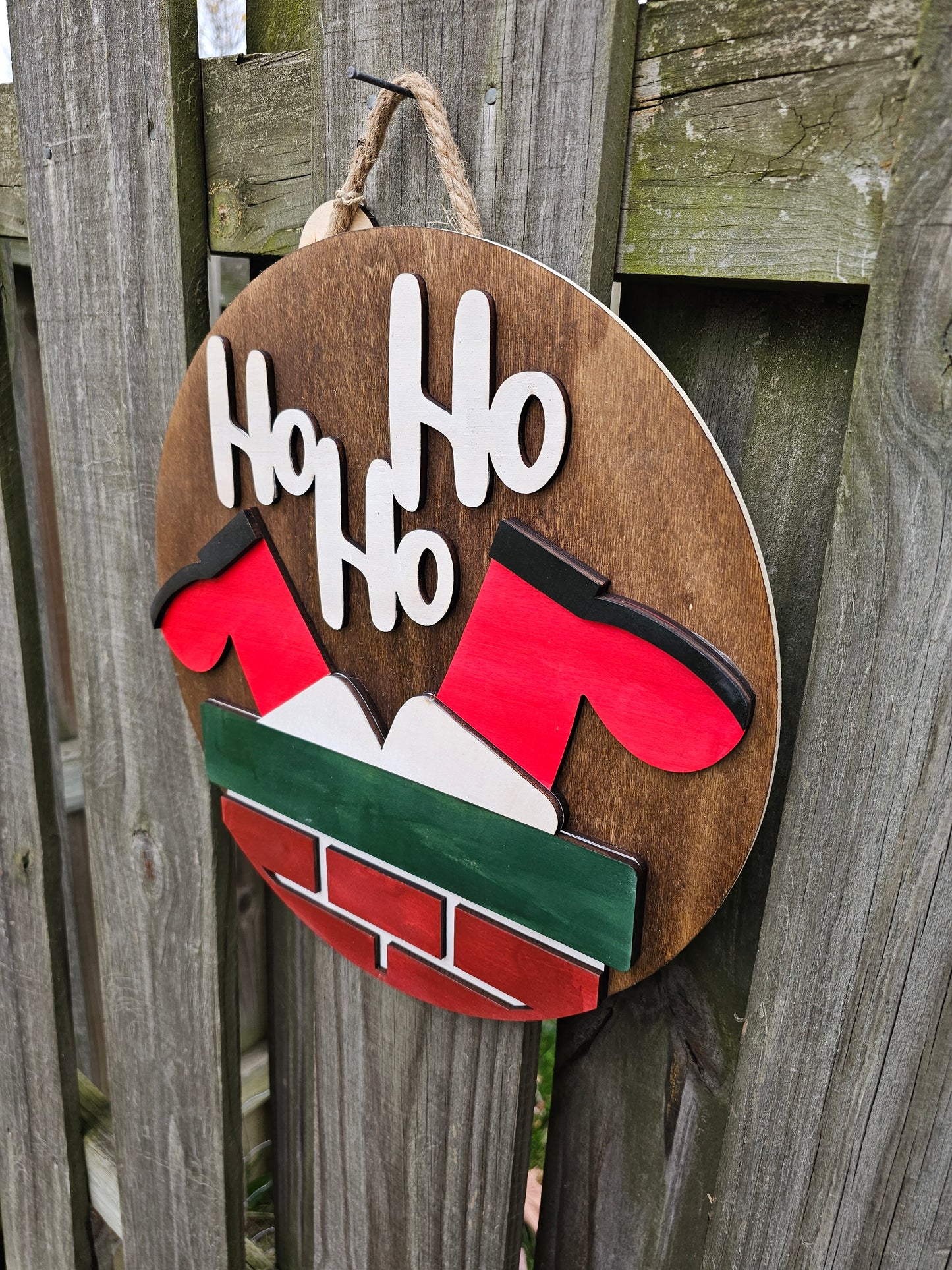 Ho, Ho, Ho Santa Chimney Wooden Door Hanging Sign