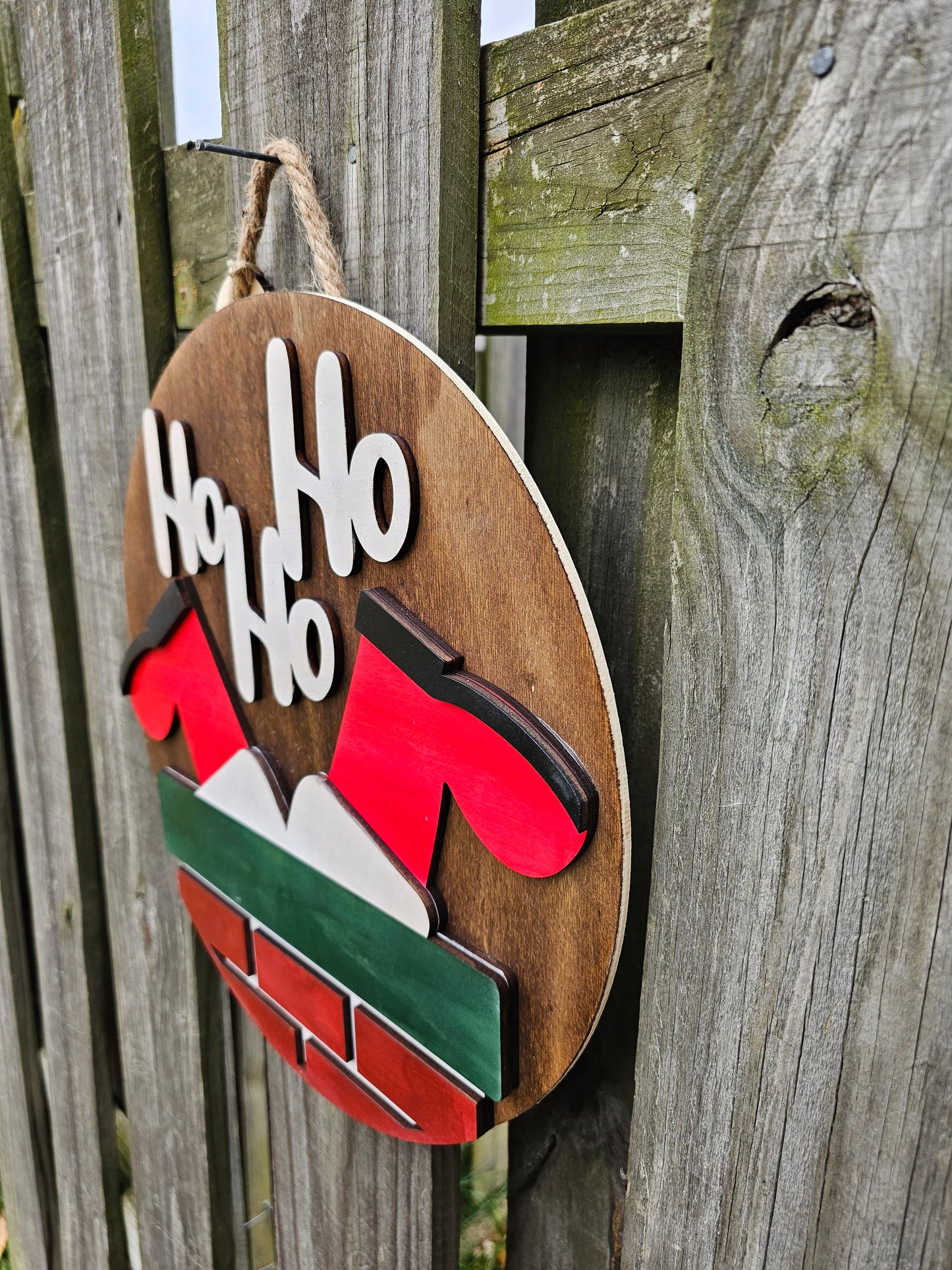 Ho, Ho, Ho Santa Chimney Wooden Door Hanging Sign