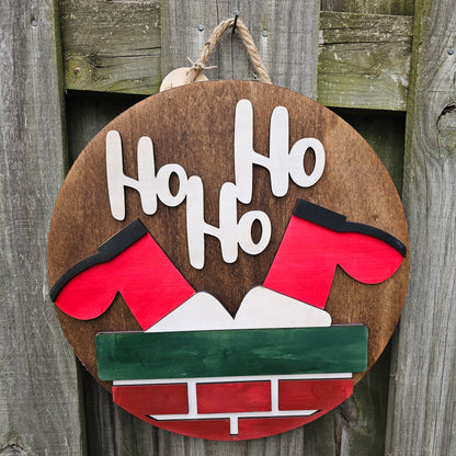 Ho, Ho, Ho Santa Chimney Wooden Door Hanging Sign