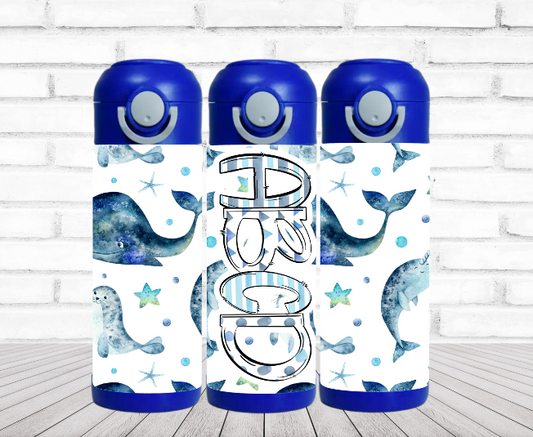 Whales & Seals Flip Top Water Bottle - Personalized