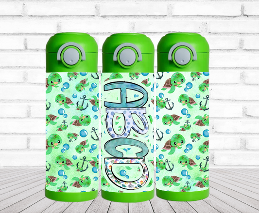 Sea Turtles Flip Top Water Bottle - Personalized