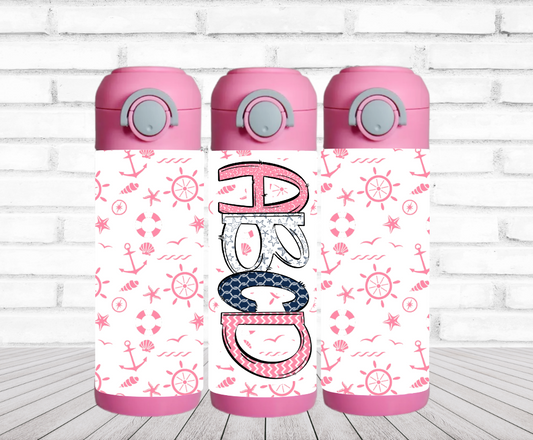 Pink Nautical Flip Top Water Bottle - Personalized