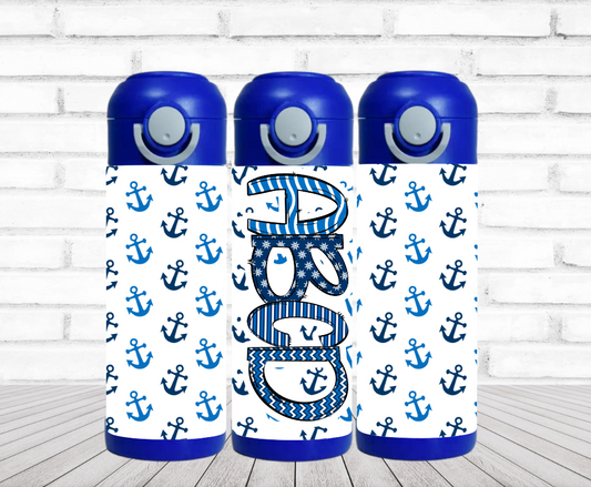Blue Anchors Flip Top Water Bottle - Personalized