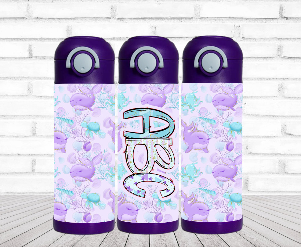 Purple Narwhals Flip Top Water Bottle - Personalized