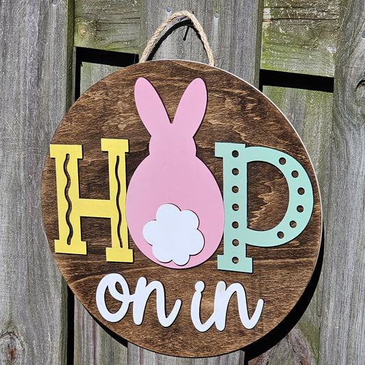 Hop on In Easter Wooden Door Hanging Sign