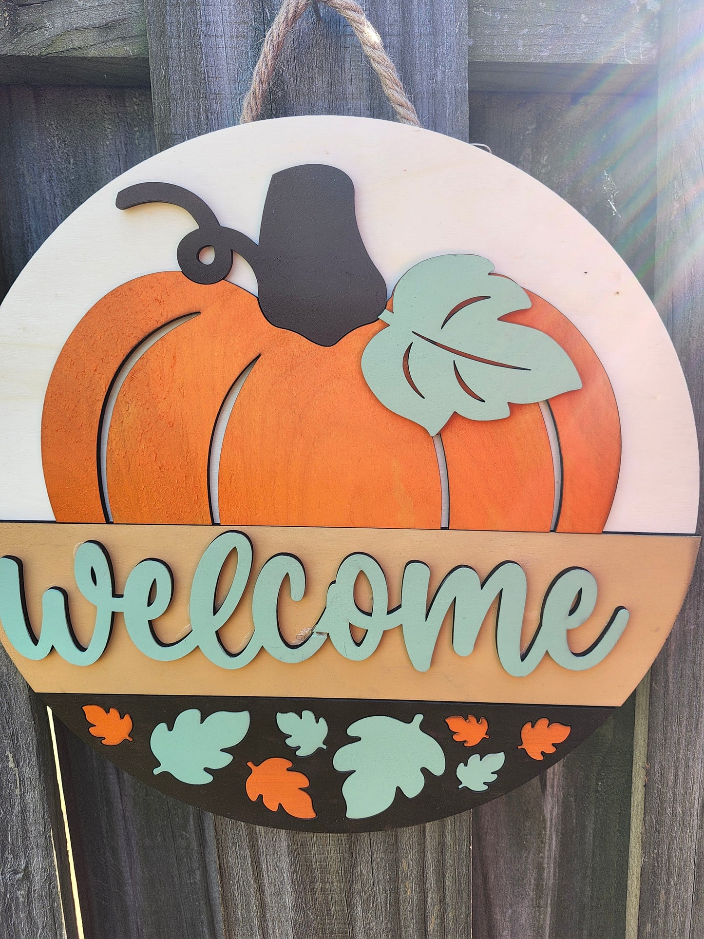 Welcome Pumpkin Fall Wooden Door Hanging Sign