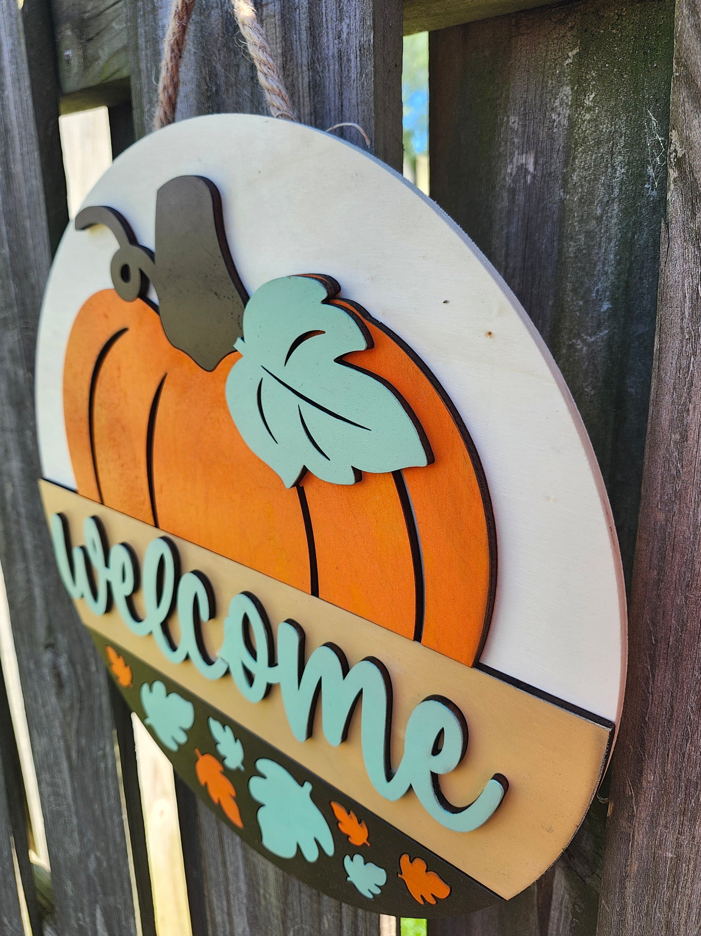 Welcome Pumpkin Fall Wooden Door Hanging Sign