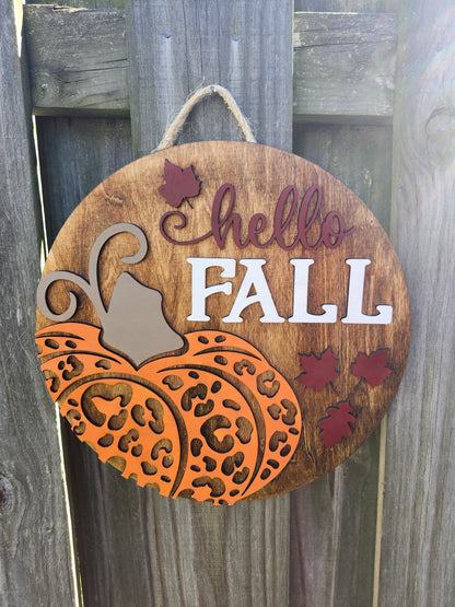 Hello Fall Wooden Door Hanging Sign