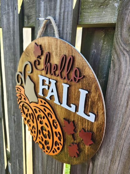 Hello Fall Wooden Door Hanging Sign