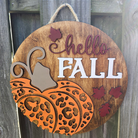 Hello Fall Wooden Door Hanging Sign