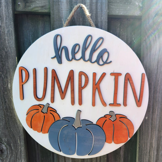 Hello Pumpkin Wooden Door Hanging Sign
