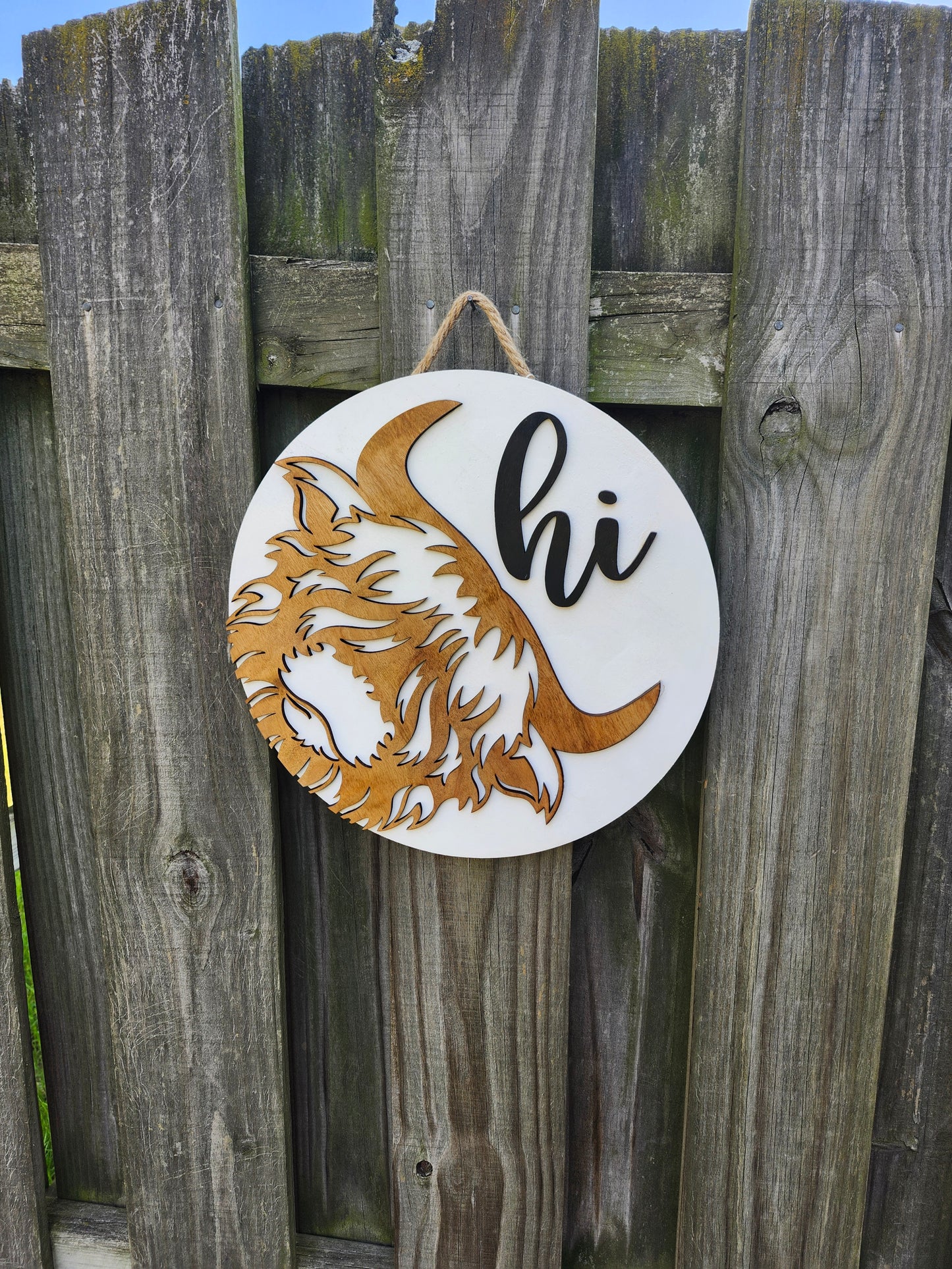 Highland Cow "Hi" Wooden Door Hanging Sign