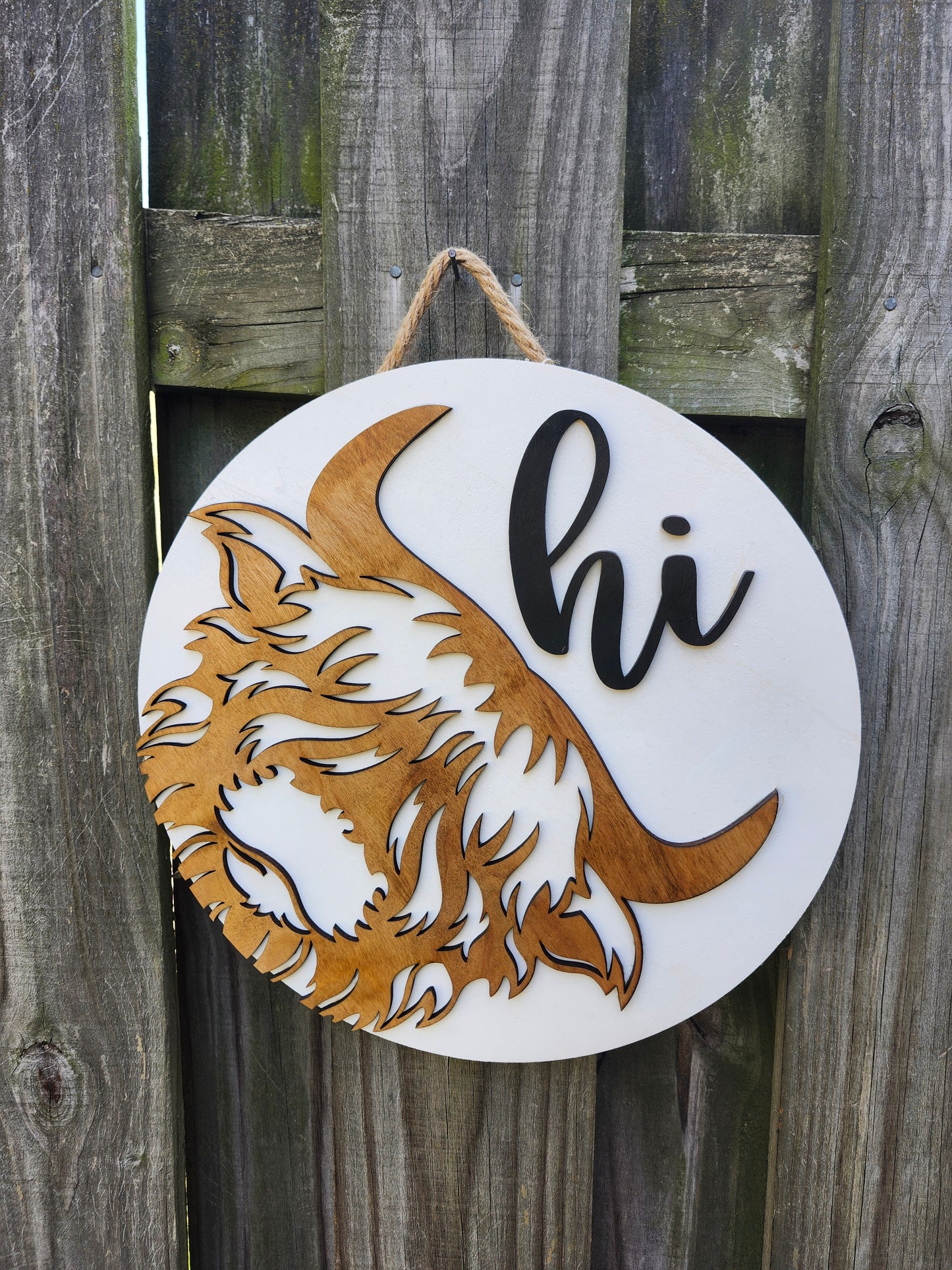 Highland Cow "Hi" Wooden Door Hanging Sign