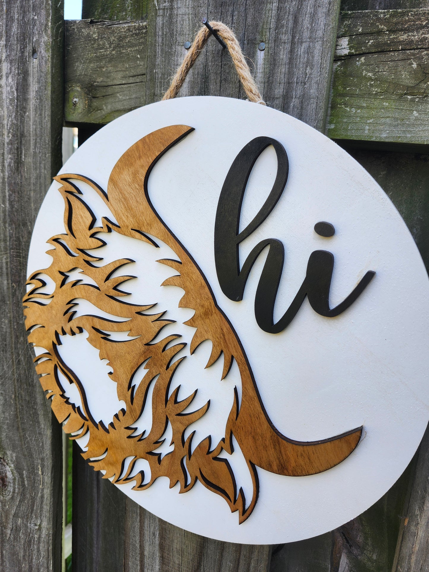 Highland Cow "Hi" Wooden Door Hanging Sign