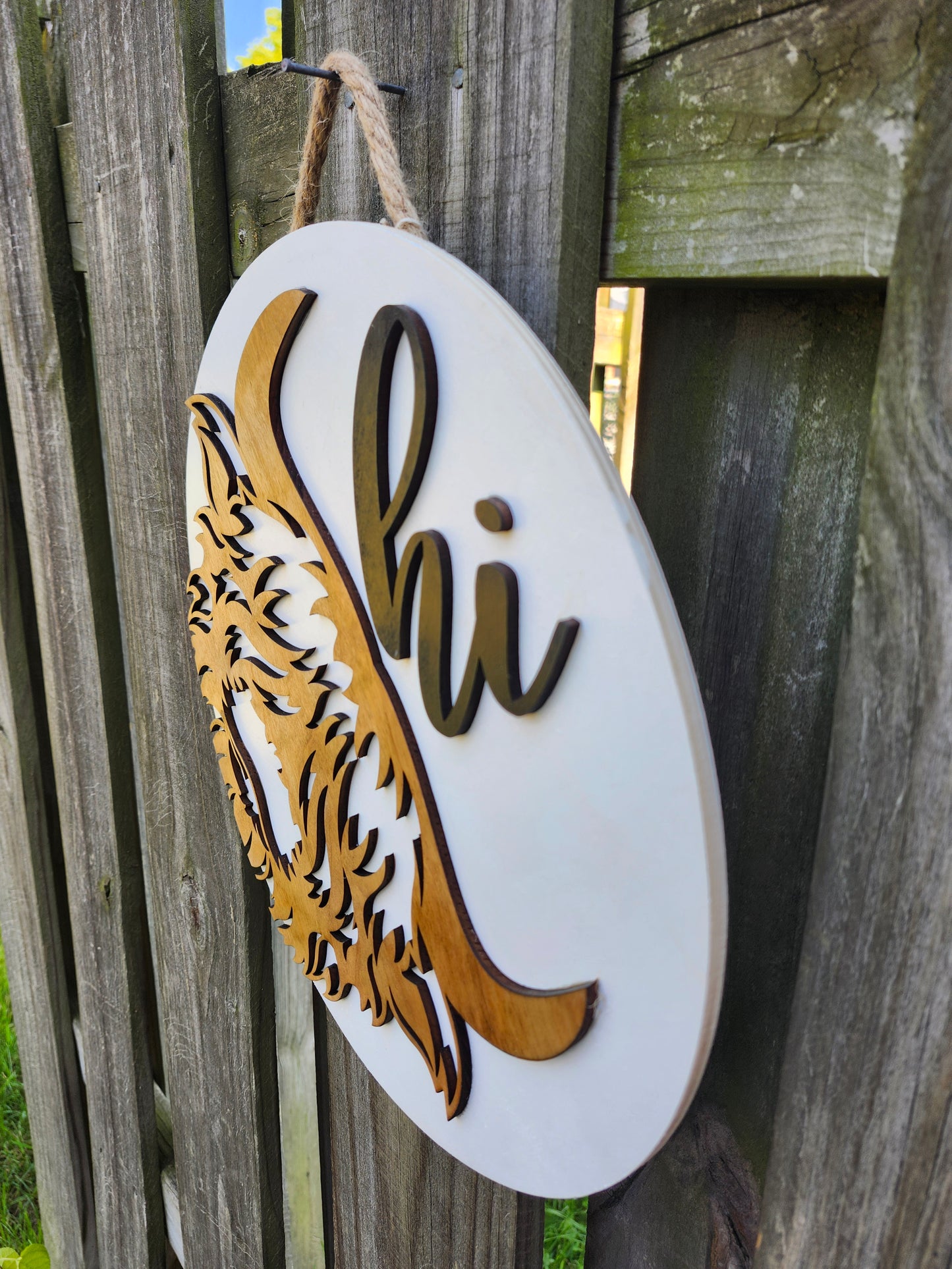 Highland Cow "Hi" Wooden Door Hanging Sign