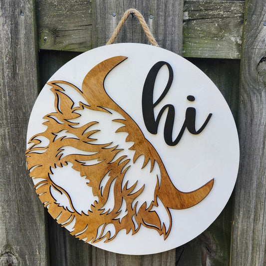 Highland Cow "Hi" Wooden Door Hanging Sign